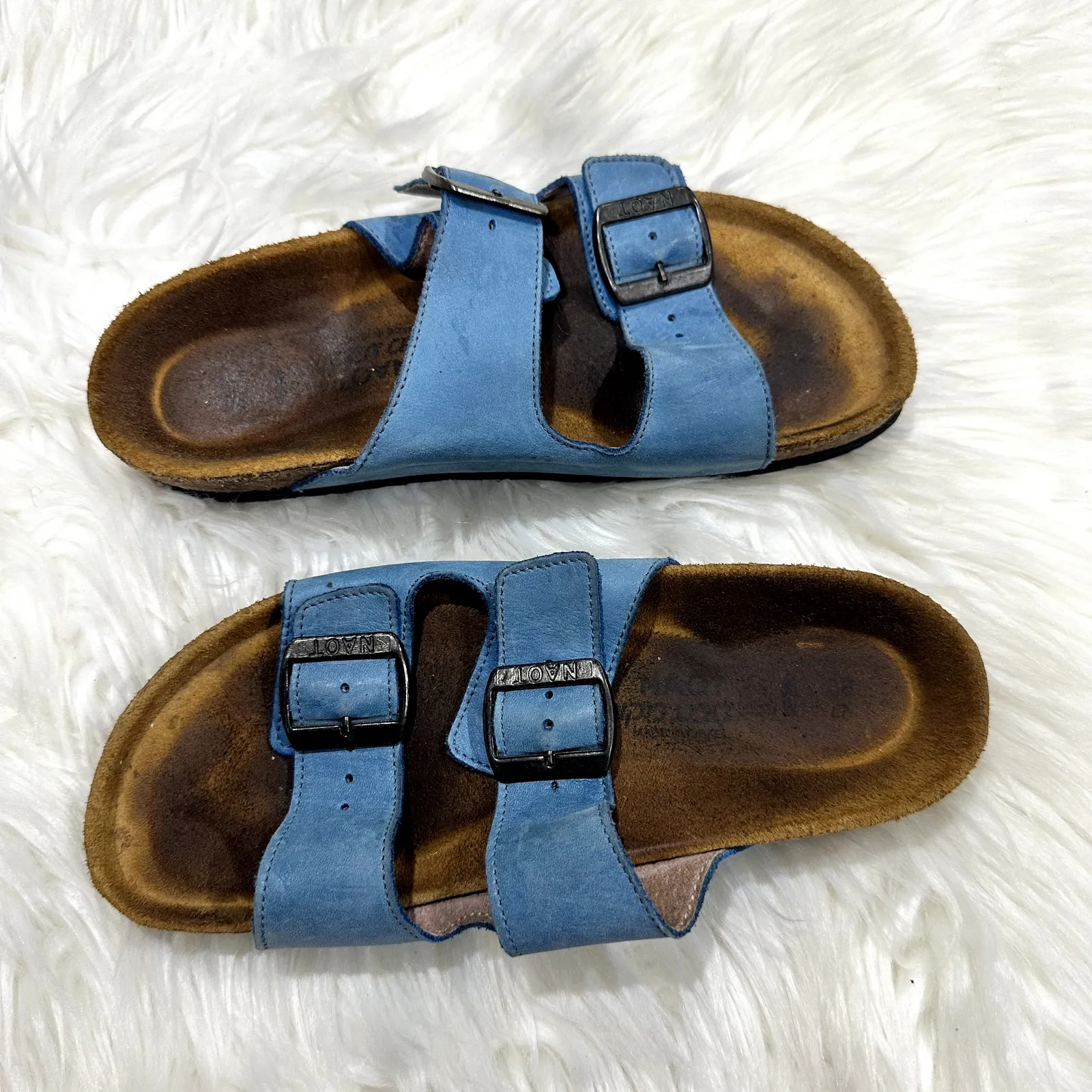 NAOT Santa Barbara Cork Leather Sandals Sz 7 Blue - Image 10