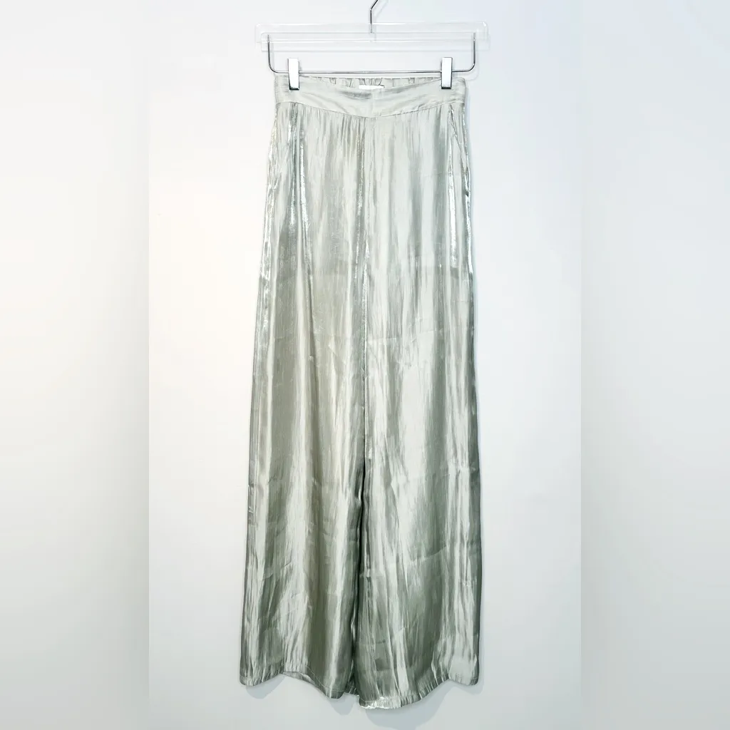 Veiled Collection Annika Shiny Satin Wide Leg Light Pastel Green Pants Size XS - Image 14