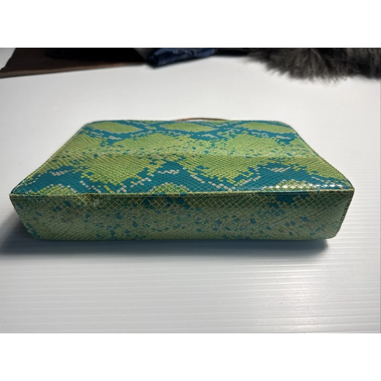 Timothy Hitsman Imatation Snakeskin Handbag W Chain Spain Blue Green - Image 5