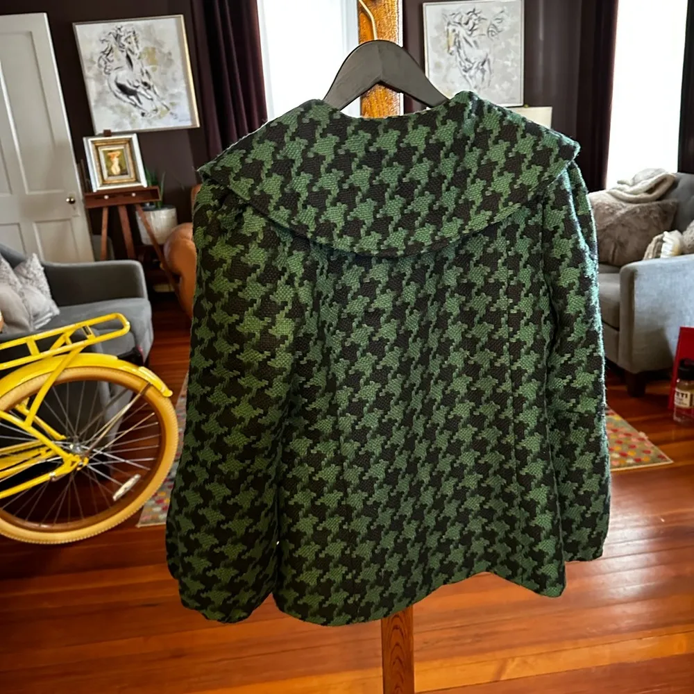 Holy Codi Studio green and black houndstooth coat sz m 6 - Image 3