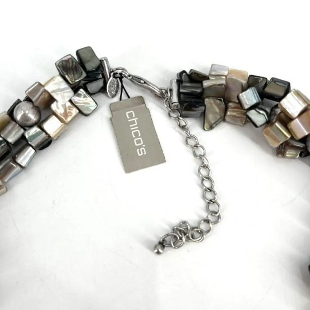 NWT Chico's Pewter Tone Abalone Amulet Bibb Necklace Abalone Stunning‎ - Image 3