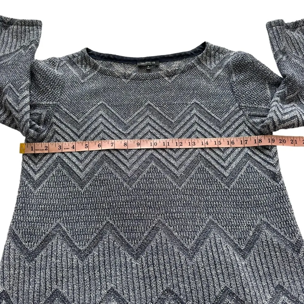 Lafayette 148 New York Sz M Women's Gray Blue Loose Open Knit Semi Sheer Sweater - Image 8