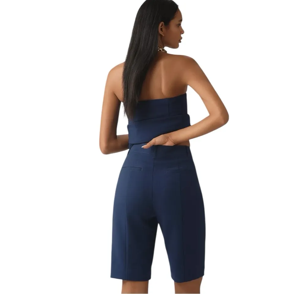 ANTHROPOLOGIE MAEVE Slim Long Pleated Shorts Navy Size 8 NEW - Image 3