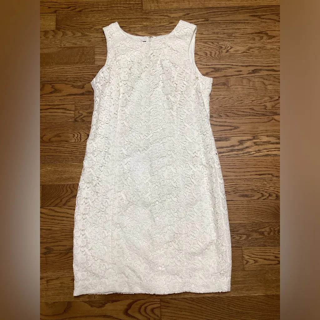 Talbots Crocheted/lace sheath dress. Off white. Sleeveless. Size 14P - Image 2