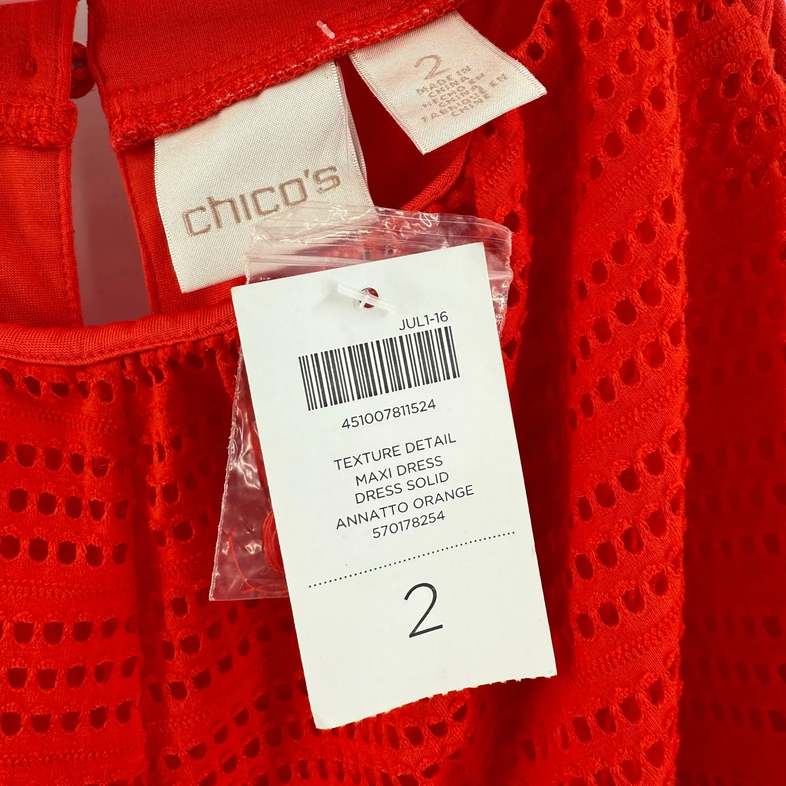 CHICO’S Maxi Dress SZ Large (12) NWT Annatto Orange Texture Detail Halter Eyelet - Image 3