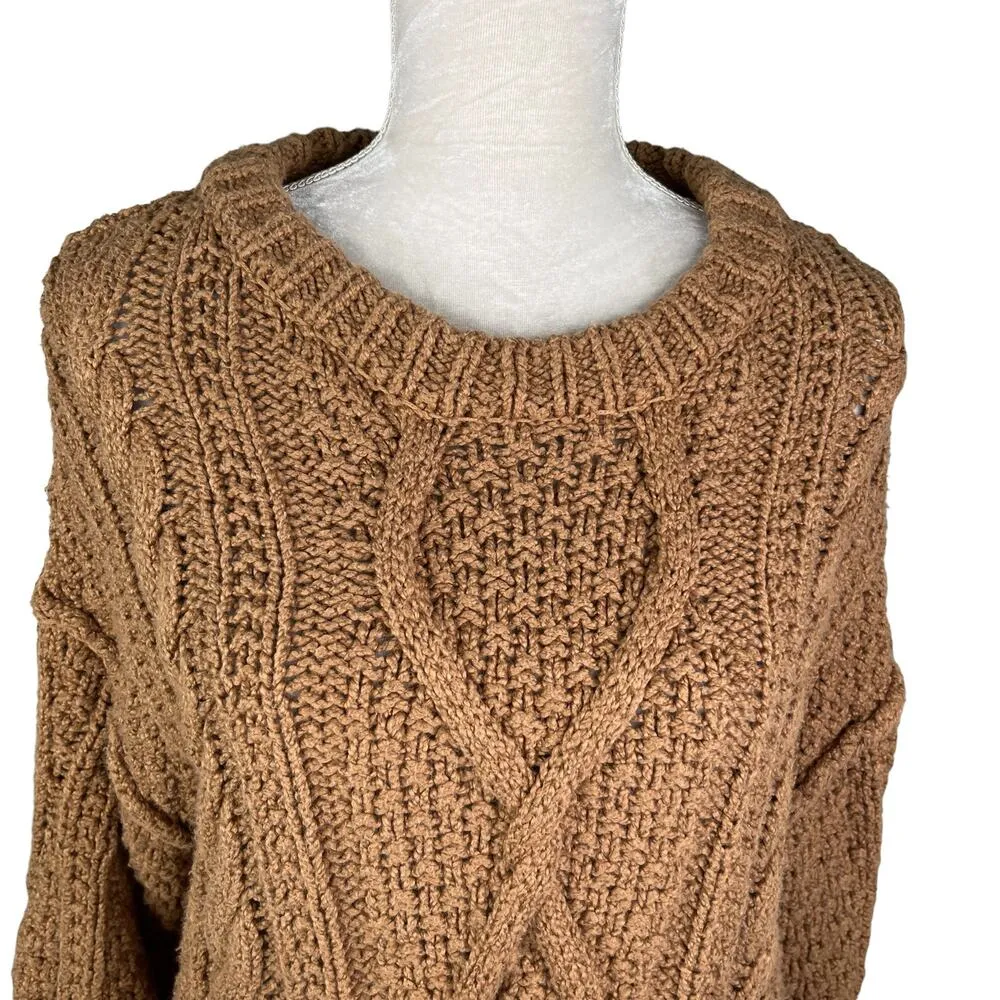 Free People Cutting Edge Cable Knit Sweater Brown Large - Image 8