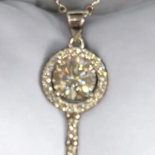 Certified Moissanite Classic Key 925 Sterling Silver Pendant Necklace - Image 3