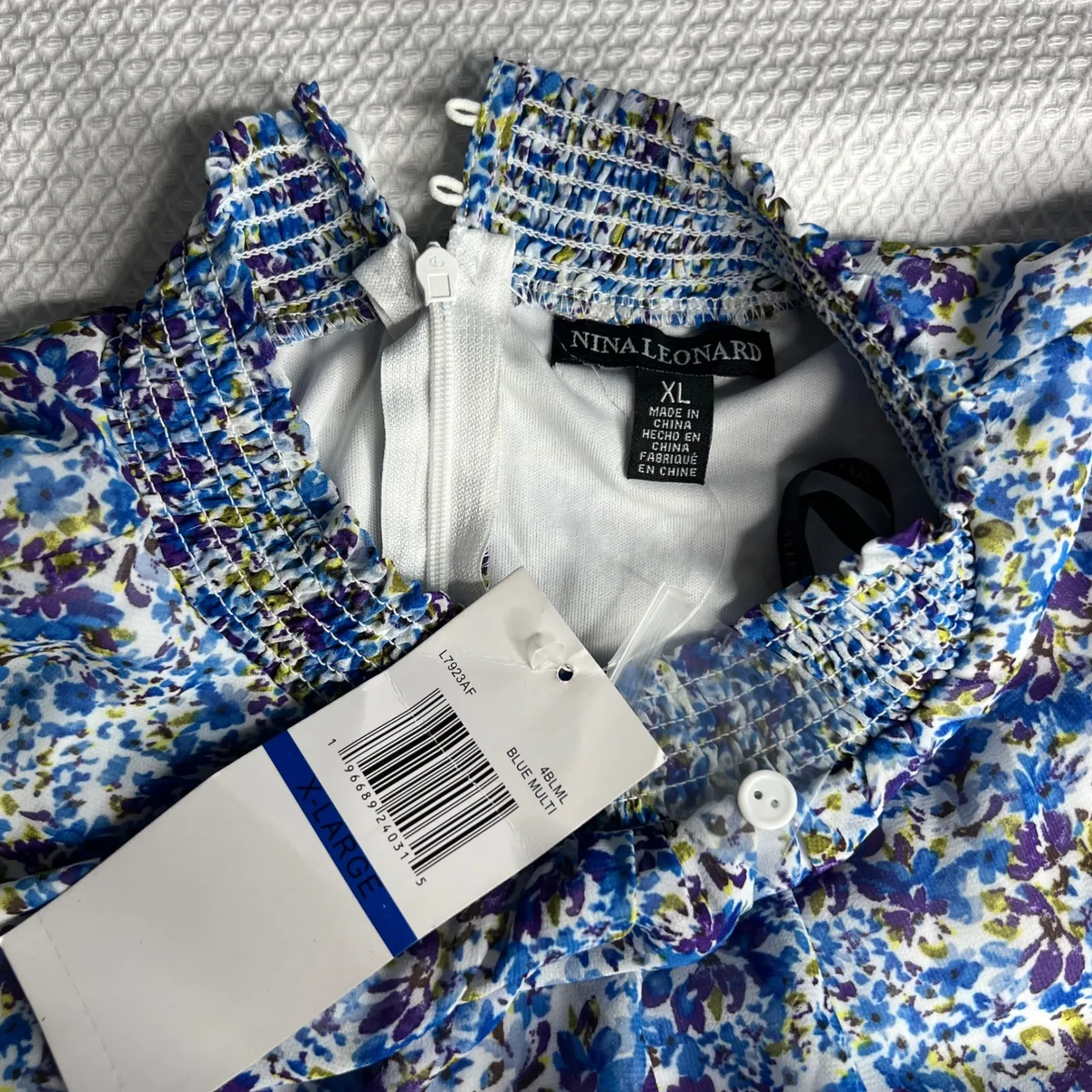 Nina Leonard Floral Ruffle Mock Neck Midi Dress Blue Womens XL NWT Summer Vacay - Image 3