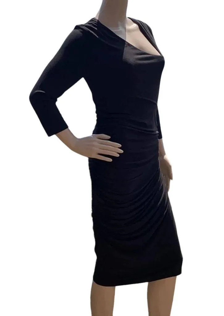 NWT Catherine Malandrino Black Bodycon Dress Long Sleeves Ruched Stretch Large - Image 3