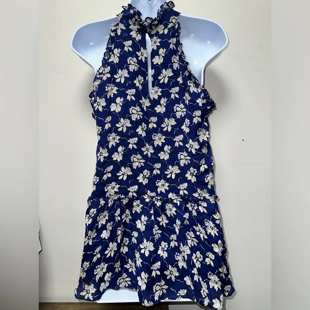 Shoshanna Blue Floral Sleeveless Mock Neck Moulten Lined‎ Top Size XS - Image 5