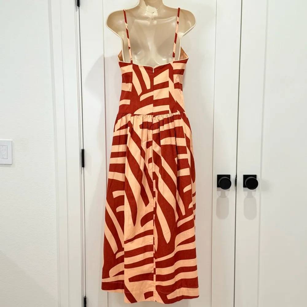 Mon Renn Surreal Midi Dress Tropico Print Red Medium Drop Waist Cotton Vacation - Image 3