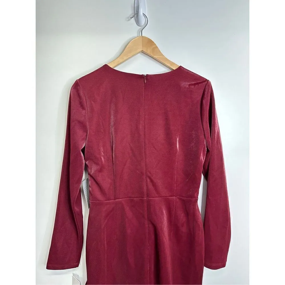 Julia Jordan Dress Womens Liquid Jersey Long Sleeve Faux Wrap Dress Wine Red Siz - Image 5