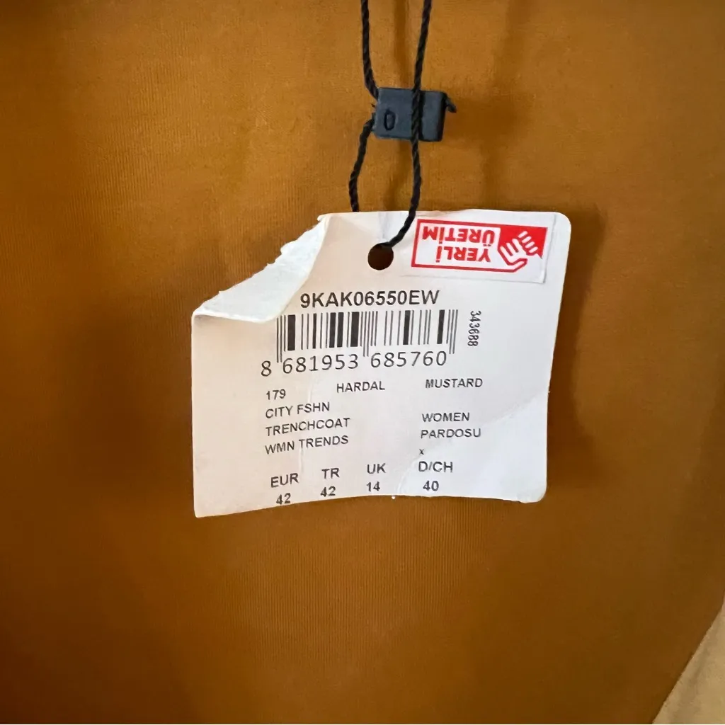 Koton City Trenchcoat Open Front Midi Length Mustard Yellow Size EUR 42/ 12 NEW - Image 6