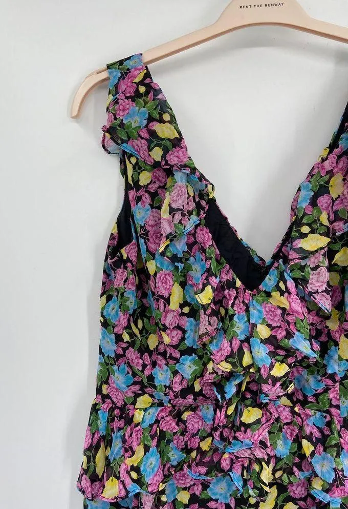 AMUR Evita Silk Multicolor Floral Print Chiffon Ruffled V-Neck Maxi Dress Sz 14 - Image 5