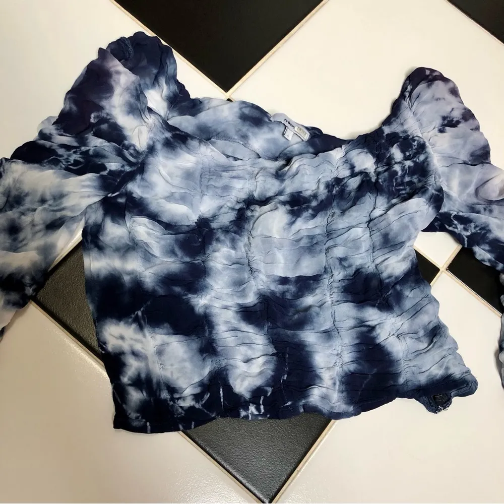 Miaou Tie Dye Blue & White Madeline Crop Top Boned Bodice Corset Bustier sz L Size L - Image 9