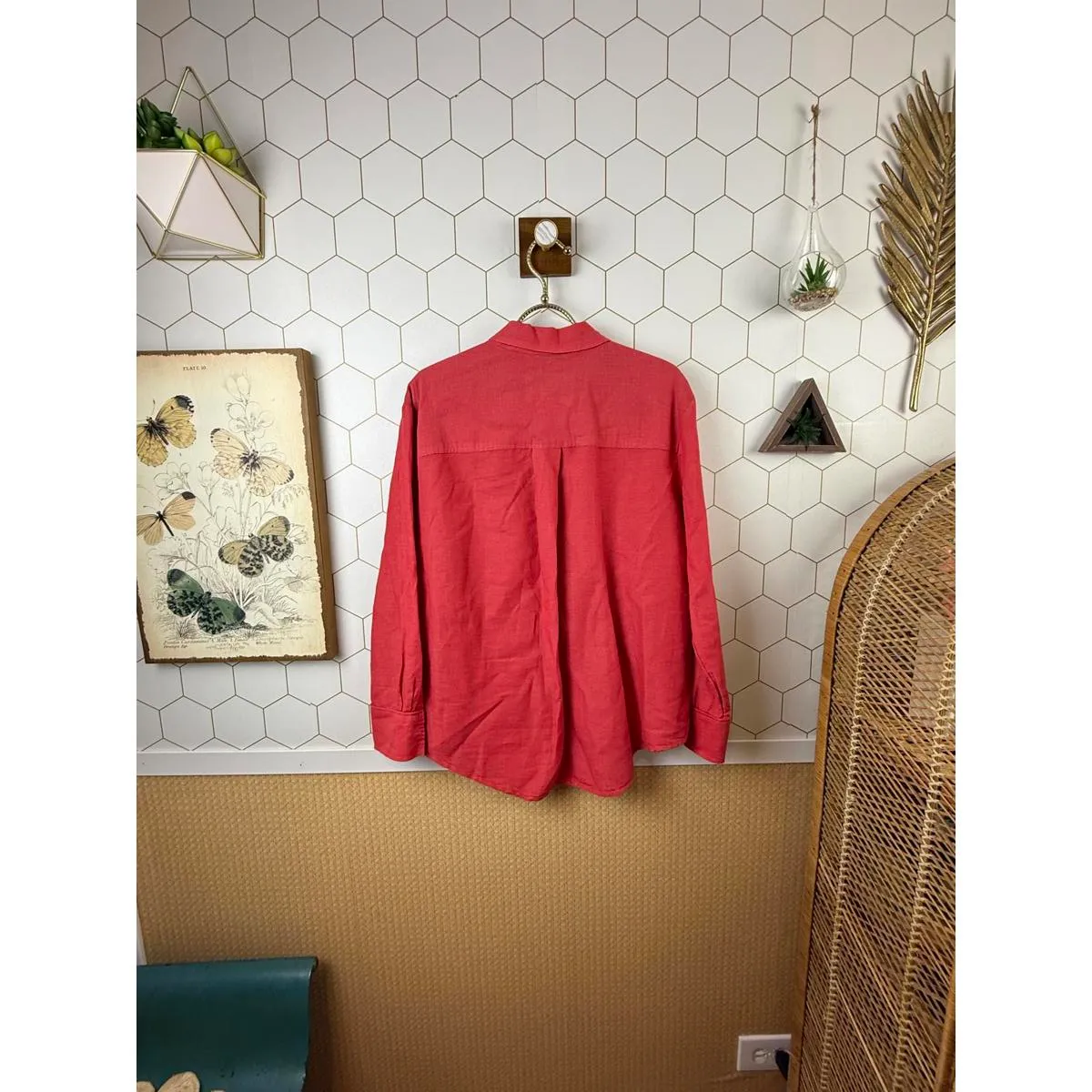 Maeve by Anthropologie Red Linen and Cotton Blend Button Down - Size - Small - Image 3