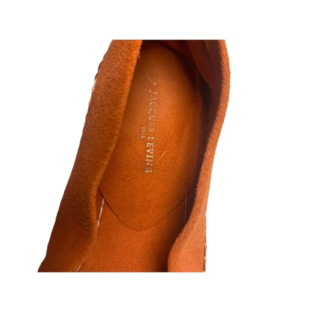 Jacques Levine Spain Womens 8 Suede Leather Espadrille Loafers Flats Shoes Coral Orange - Image 11