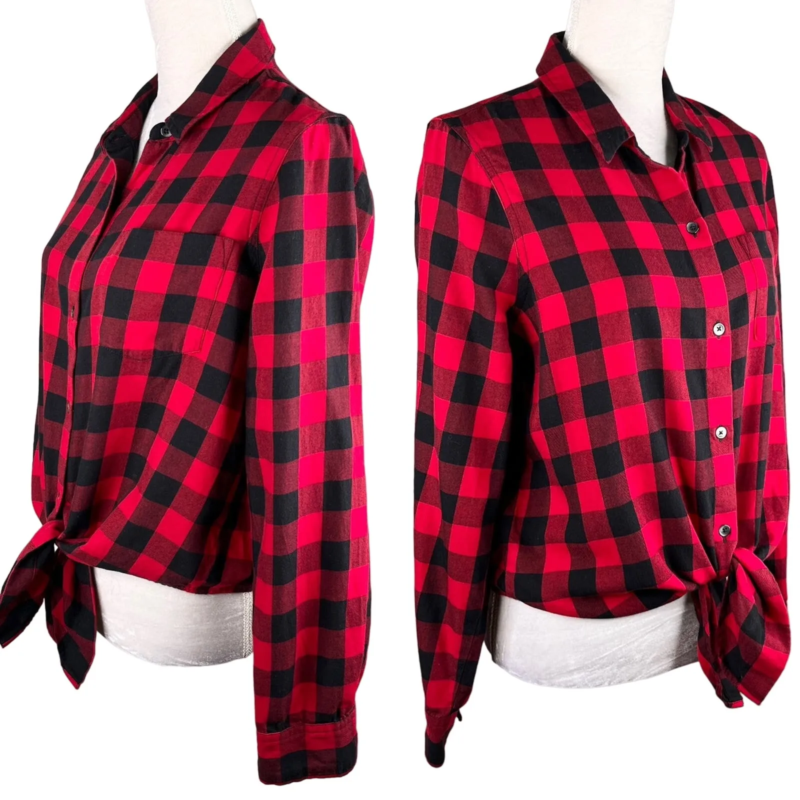 Madewell Flannel Tie-Front Shirt Large Sasha Red Buffalo Check - Image 4