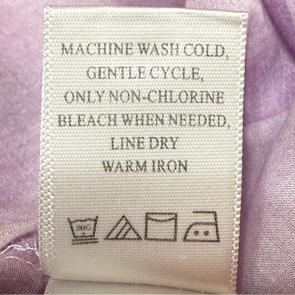 Coldwater Creek Purple Plaid Button-Up Tunic Blouse Cotton Semi Sheer Small - Image 6