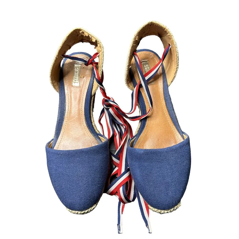 Schutz Espadrille Wedge Sandals Red White And Blue Size 6 Boho Retro - Image 2