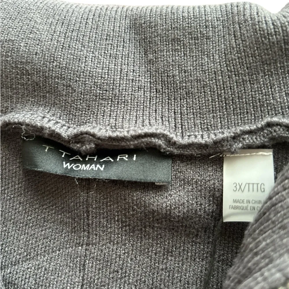 Tahari Women's Gray Half-Zip Ribbed Sweater Size M Casual Chic - Image 10