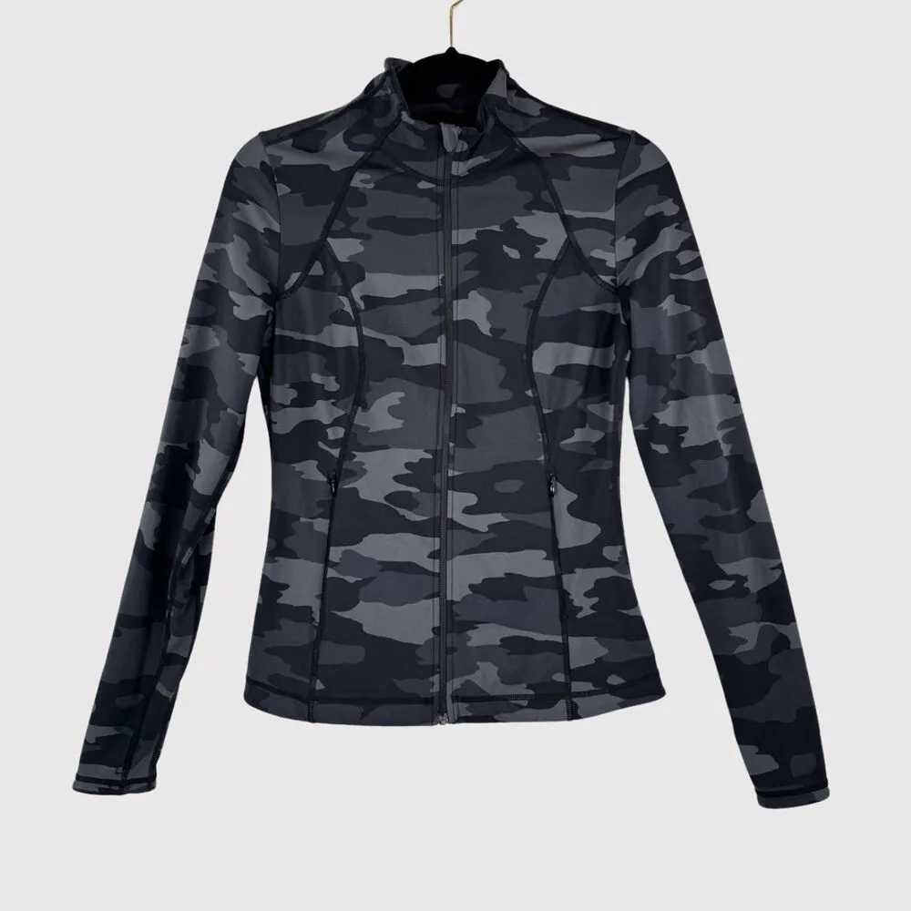 Sweaty Betty Womens Jacket Black Tonal Camo Power Workout Full Zip Stretch Small - Image 2