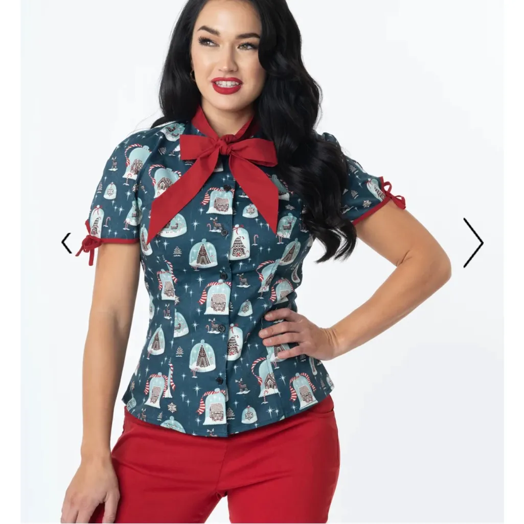 Unique Vintage Holiday blouse pussybow - Image 3