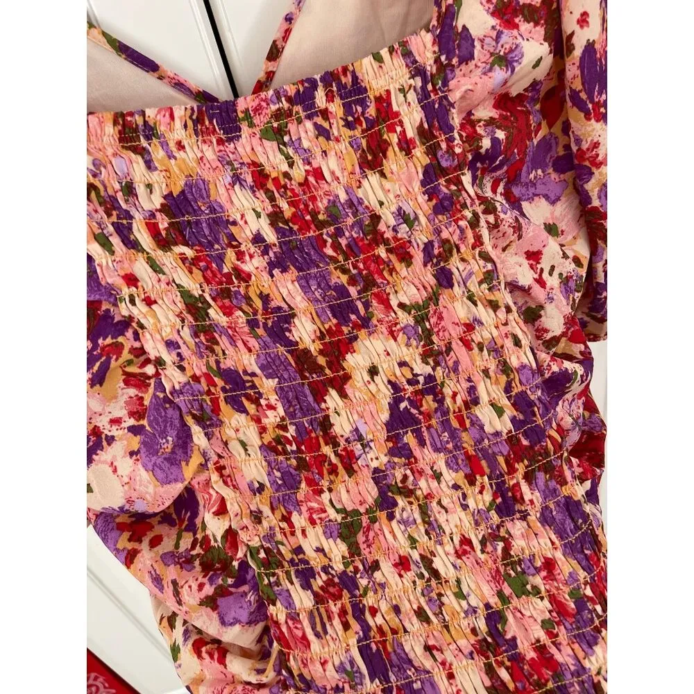 Sienna Sky cropped blouse Colorful Floral Chiffon Top size L New NWOT - Image 5