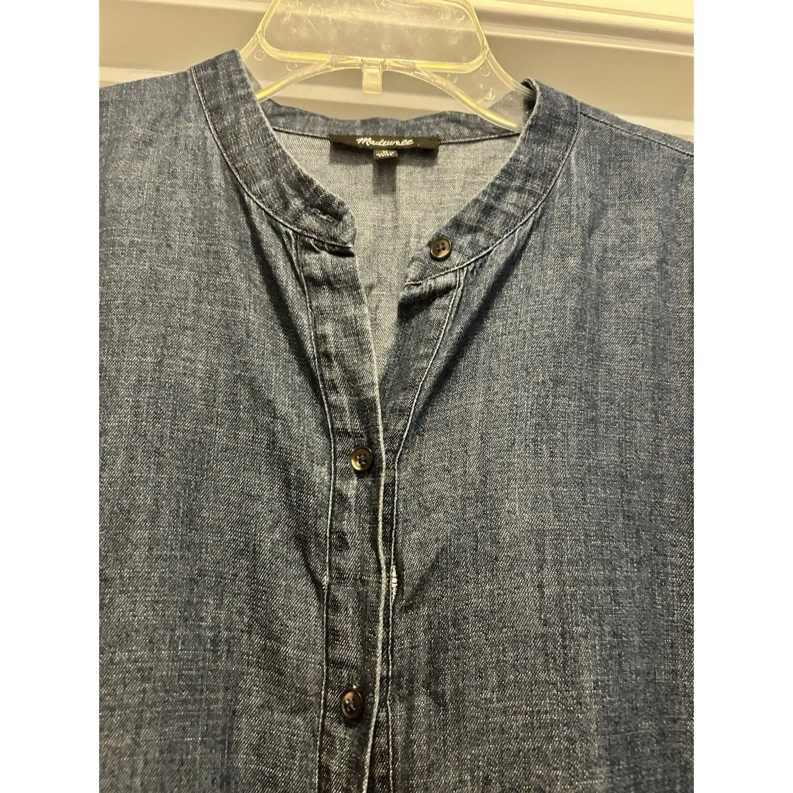 Madewell Blue Button Front 3/4 Sleeve Denim Dress Size Medium Modest Teacher - Image 10