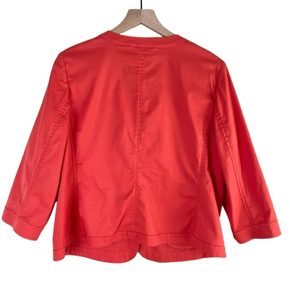 Talbots Ruffle Button‎ Front Collarless Blazer Jacket Cotton Coral Orange, 14P - Image 8