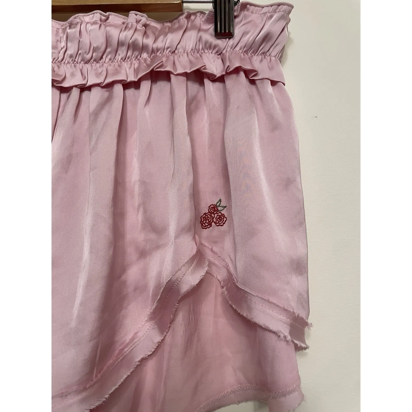 Intimately Free People Pajama Short Women Large Satin Pink Rose Embroider Lounge - Image 2