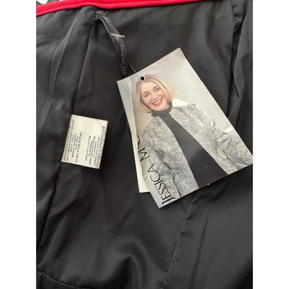 VTG GUNNE SAX Jessica McClintock Strapless Black White Floral Red Trim Dress  6 - Image 10