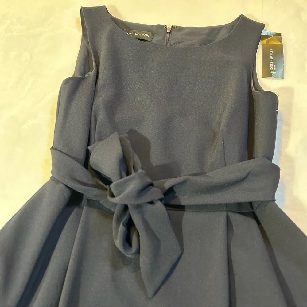 Jones New York Sleeveless Tri-Color Stretch Crepe Dress Tie Navy Size 6 NEW NWT - Image 9