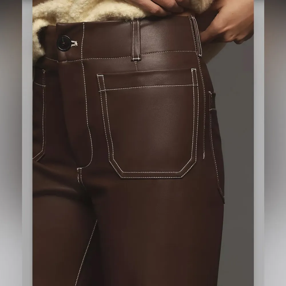 Colette Cropped Wide-Leg Pants by Maeve: Faux-Leather Top-Stitch size 30 - Image 4