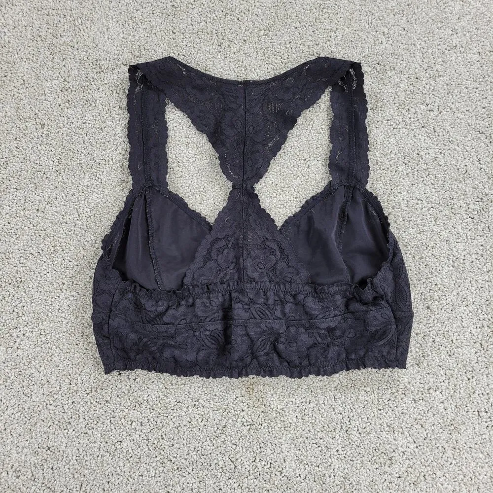 Intimately Free People Womens Bralette  L Black Lace Stretch Racerback Pullover - Image 2