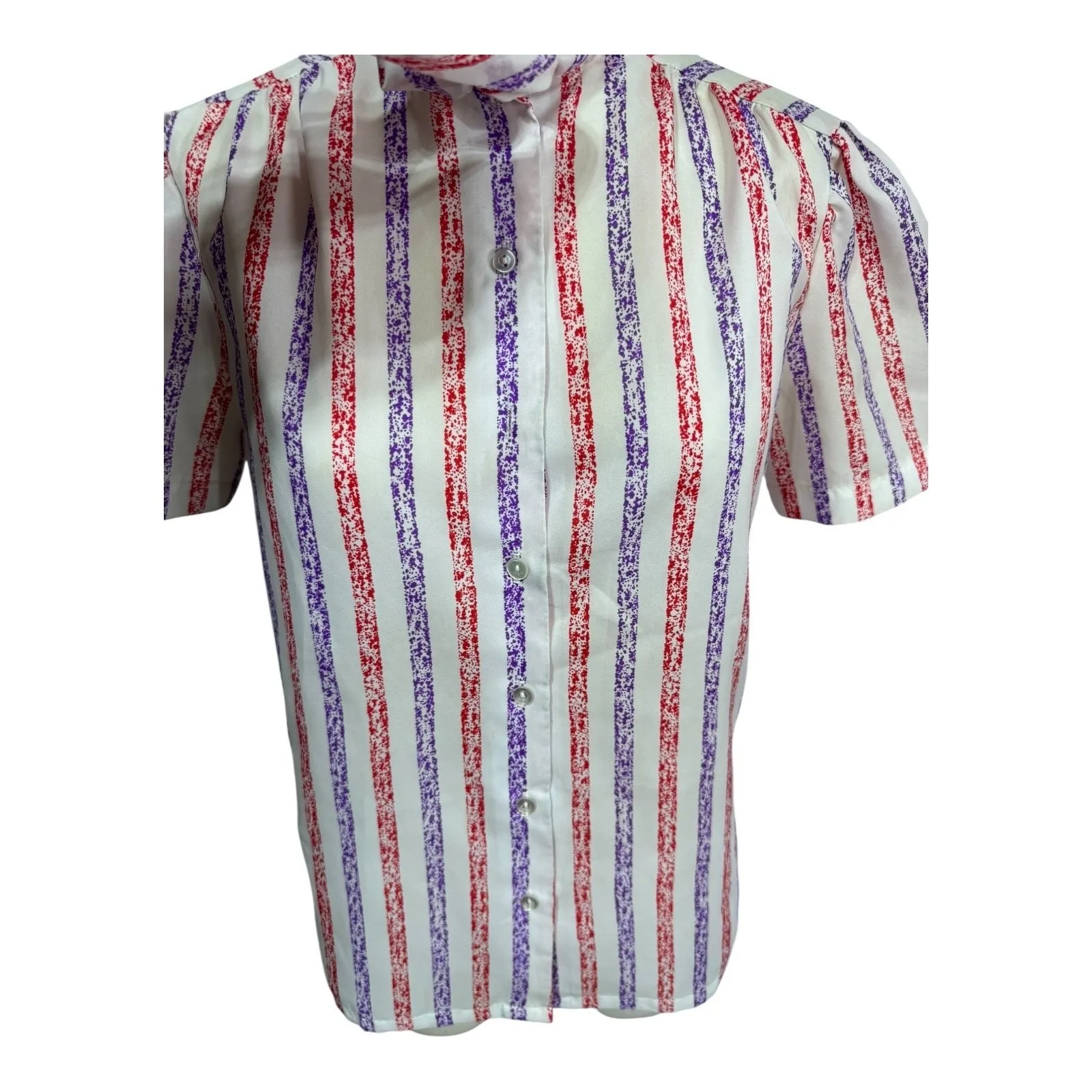 Judy Bond Red Purple Stripe Bow Blouse Vintage Secretary Top Women's 10 - Image 2