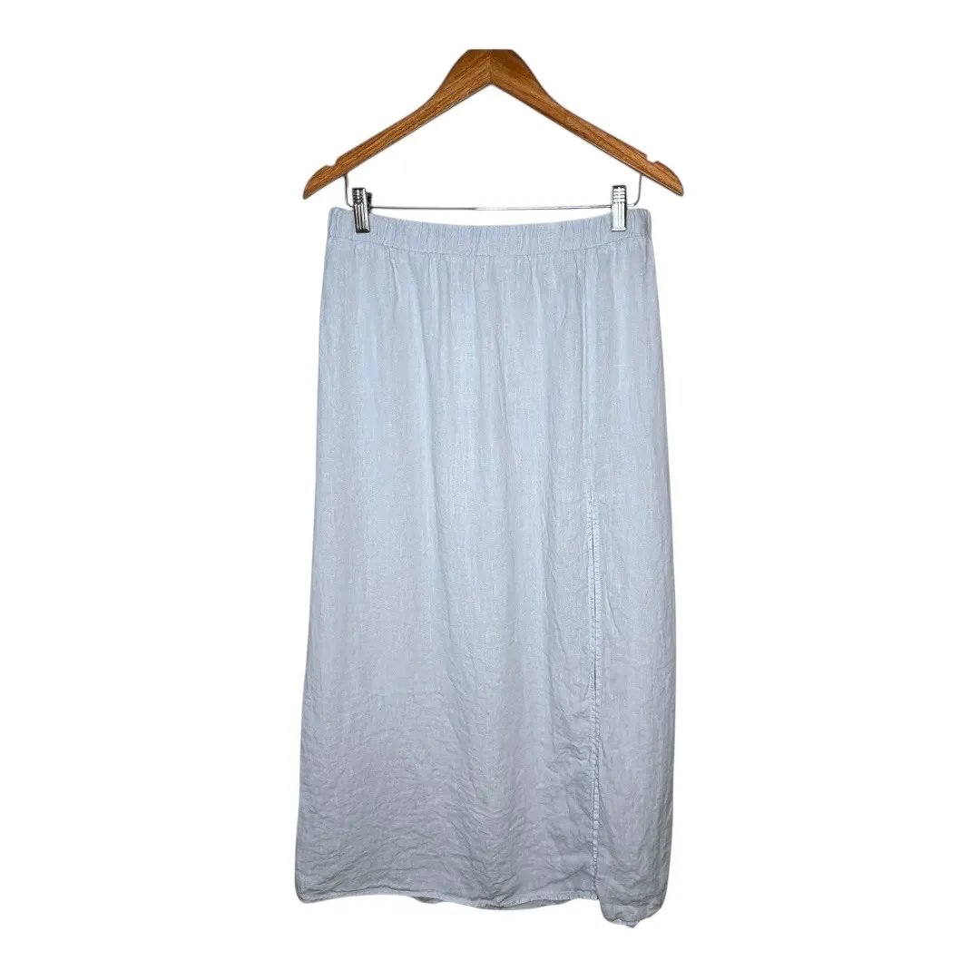 Bella Dahl Linen Maxi Skirt Elastic Waist Slit Hem Light Blue‎ Women Size Large - Image 3