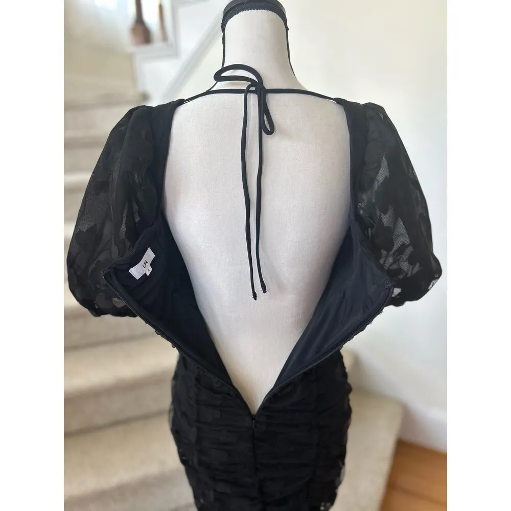 LPA Revolve Filomena Black Heart Ruched Puff Sleeve Mini Dress - Image 5