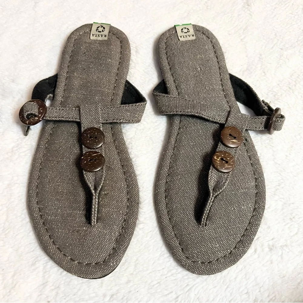 Sanuk Rasta Olive Green Flat Sandals with Brown Button Accents Women’s Size 6 - Image 12