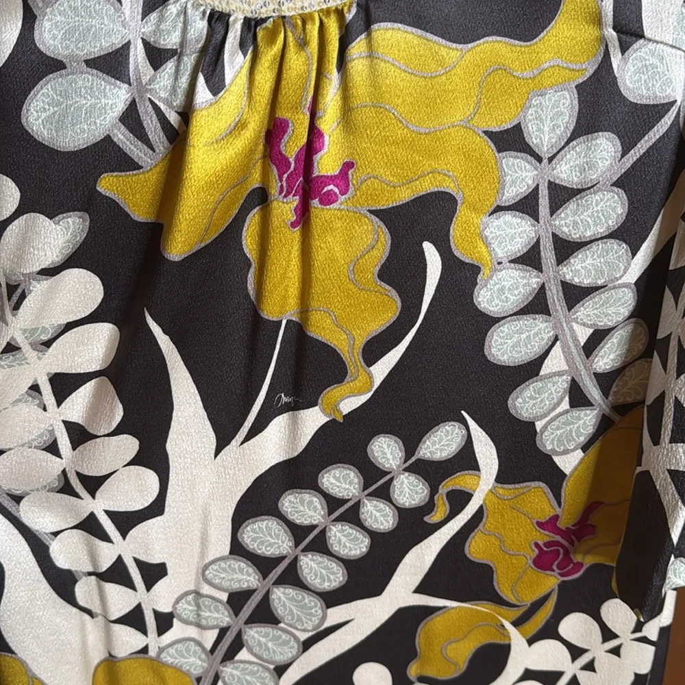 Trina Turk Bonita Dress Silk Black Yellow Floral Sequins Size Medium - Image 10