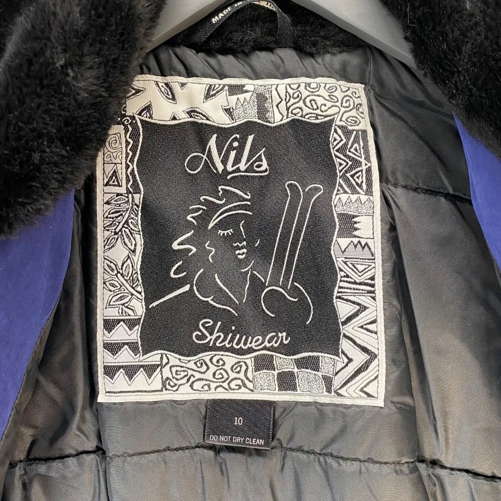 Vintage Nils Skiwear Jacket Faux Fur Collar Belted Padded Winter Coat Sz 10 flaw Blue - Image 9