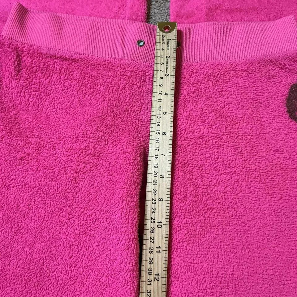 Y2K Pink Terry Cloth Kiss Embellished Fleece Flare Pants Size Medium - Image 3