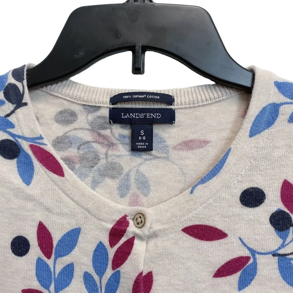 Lands End Small Supima Cardigan Sweater Citrus Purple Button Down Long Sleeve - Image 2