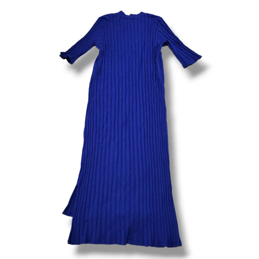 Dress Size Medium M Bodycon Dress Ribbed High Neck Midi Dress Blue - Image 3