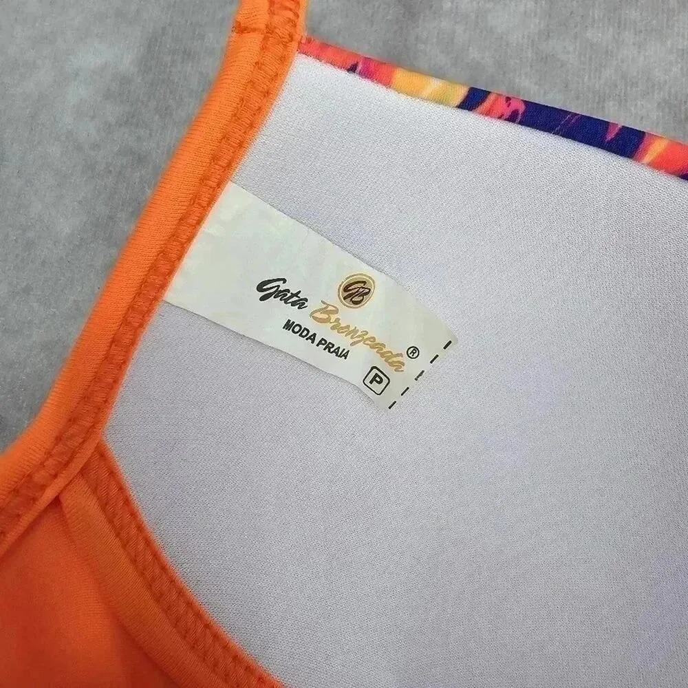 Gata Brenzeada Orange Bikini Top Halter‎ Tie Swimwear Padded Swimsuit Small - Image 5