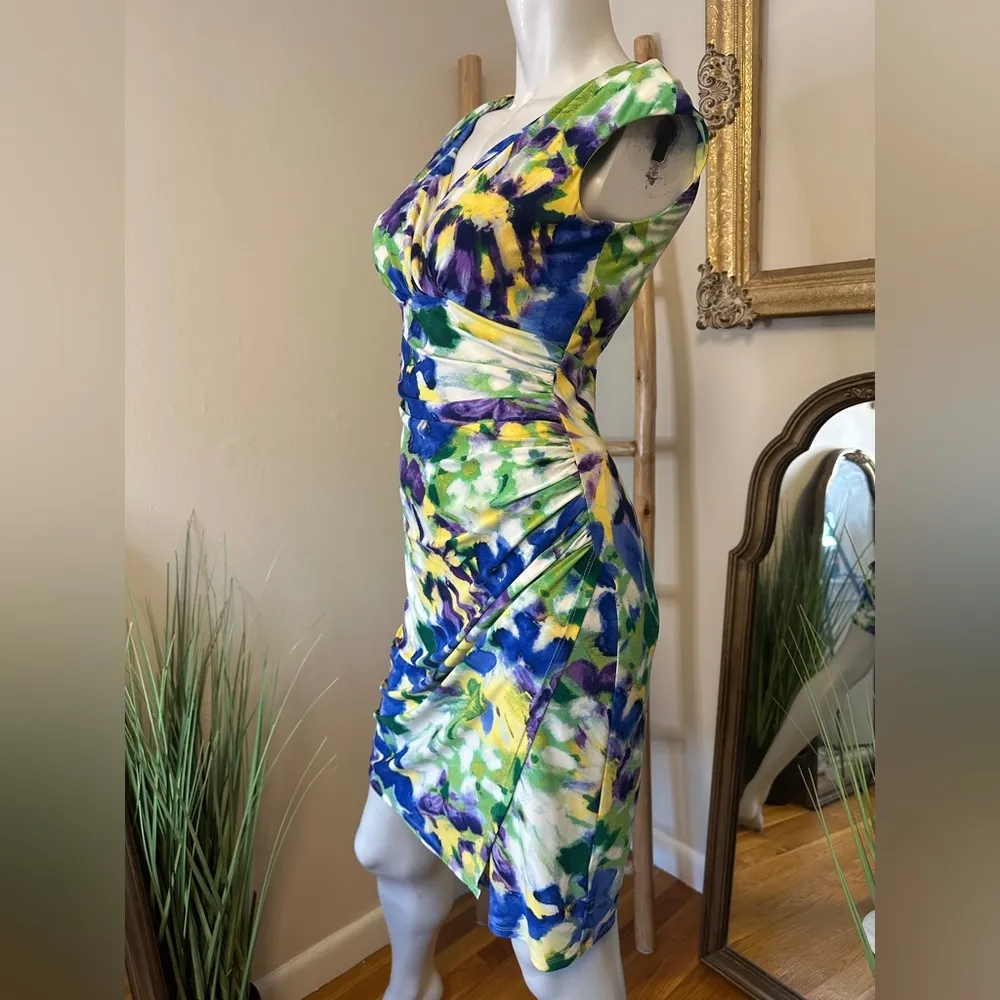 Lauren Ralph Lauren Floral Faux Wrap Cap Sleeves Sheath Dress 2 - Image 2