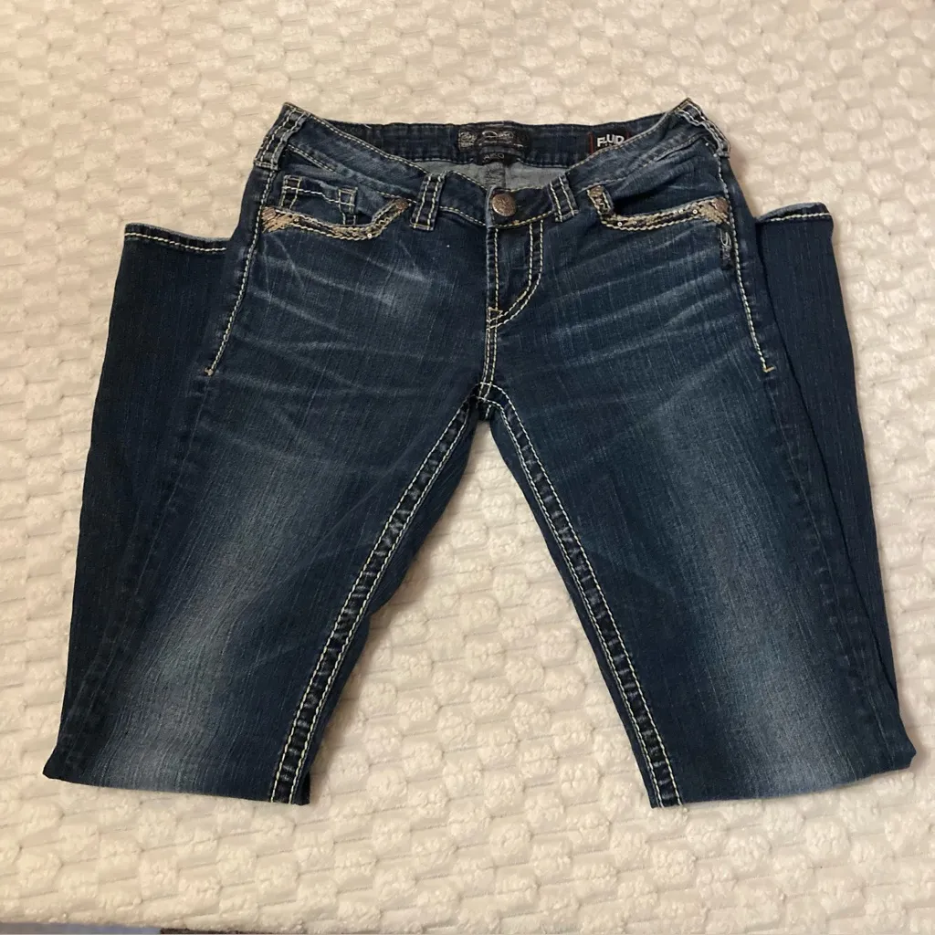 Silver Jeans Aiko Mid Slim Dark Blue Boot Cut Jeans Size 29 - Image 4