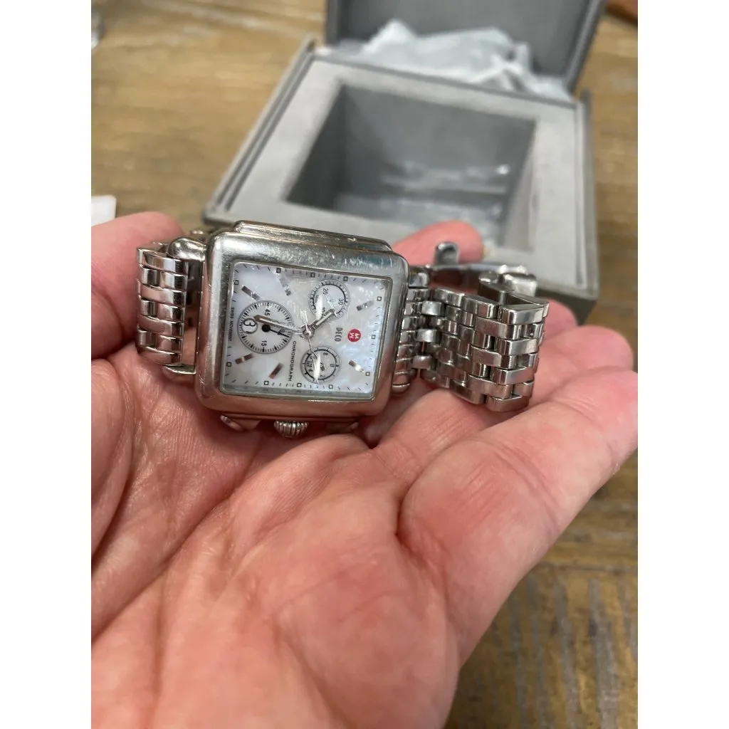 Michele Deco Stainless Steel Chronograph swiss movement watch With Box SKU 9190 Silver - Image 10