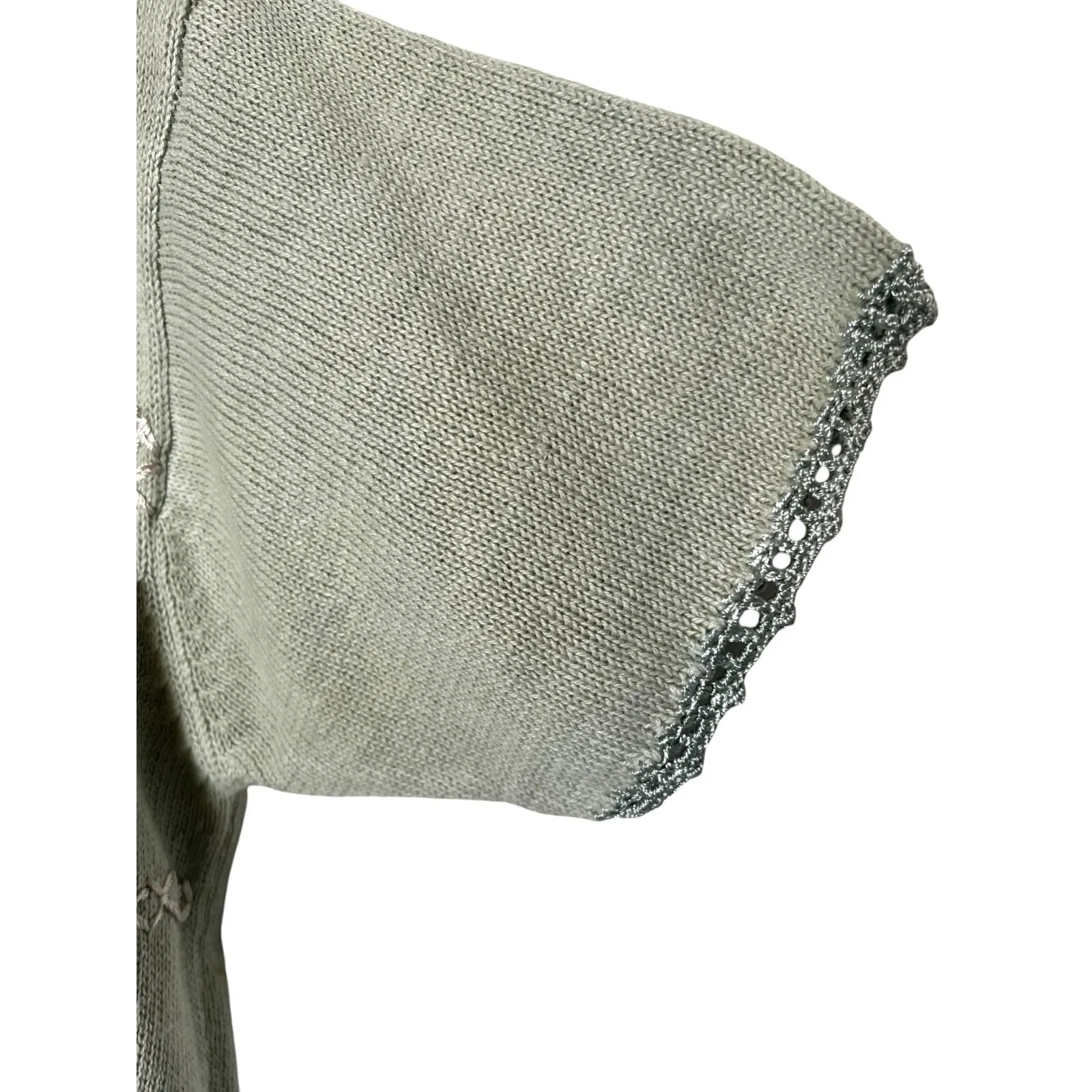 Vintage 90s Short Sleeve Sweater Womens Size M Floral Applique Buttons Embroider Green Size M - Image 10