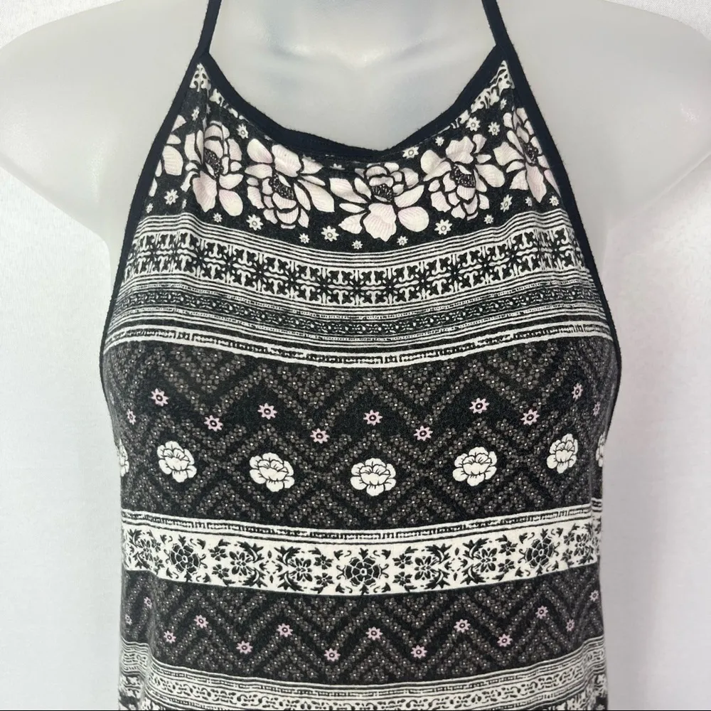 American Eagle AEO Black & White Floral Printed Halter Tank Top L - Image 5